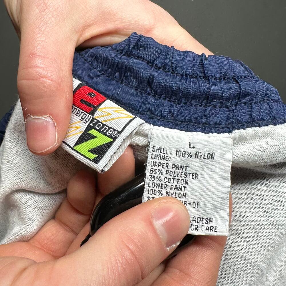 Vintage 90s Track Pants Mens L Baggy Fit Navy Blue Nylon Joggers Ankle Zippers - Picture 5 of 5